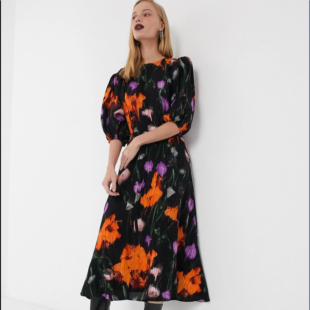 NWT ASOS WHITE floral puff sleeve tea dress